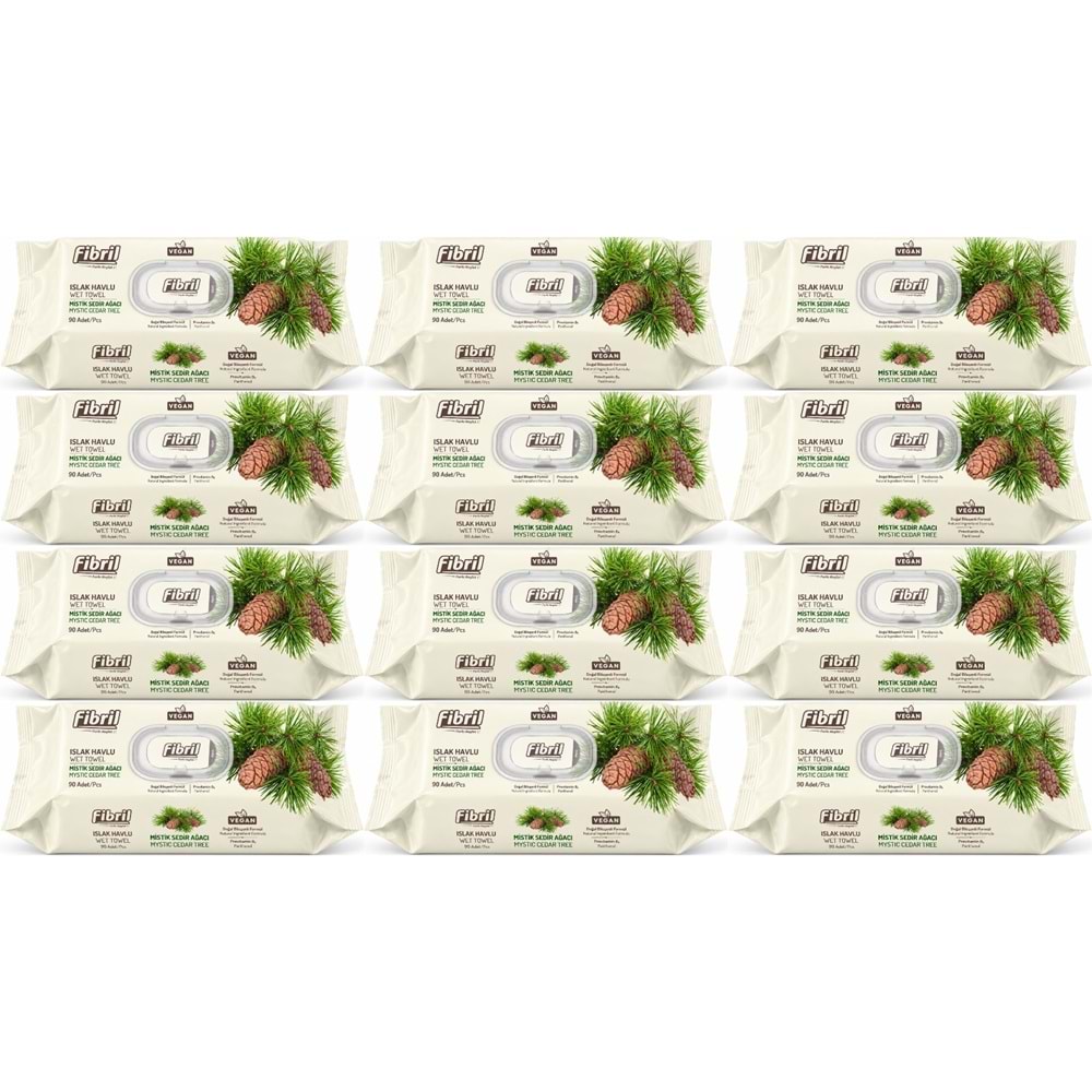 Fibril Islak Havlu Mendil 90 Yaprak Mistik Sedir Ağacı Plastik Kapaklı (12 Li Set) 1080 Yaprak