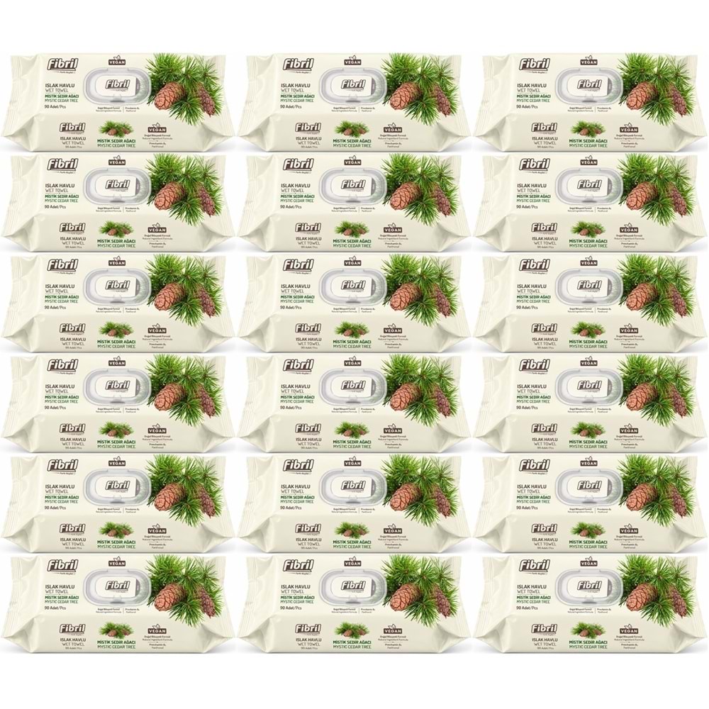 Fibril Islak Havlu Mendil 90 Yaprak Mistik Sedir Ağacı Plastik Kapaklı (18 Li Set) 1620 Yaprak