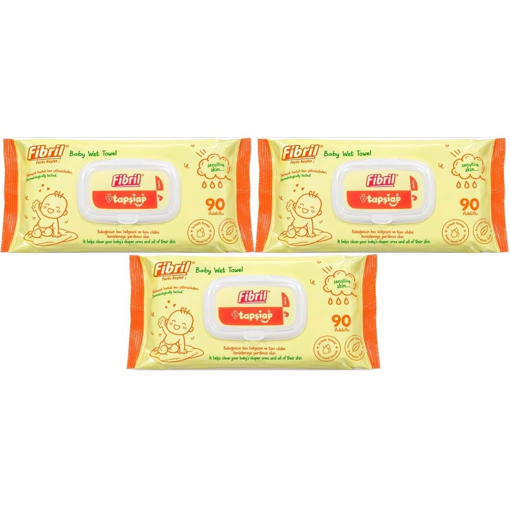 Fibril Islak Havlu Mendil 90 Yaprak Bebek Plastik Kapaklı (3 Lü Set) 270 Yaprak