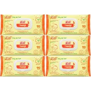 Fibril Islak Havlu Mendil 90 Yaprak Bebek Plastik Kapaklı (6 Lı Set) 540 Yaprak