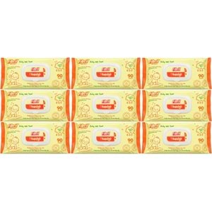 Fibril Islak Havlu Mendil 90 Yaprak Bebek Plastik Kapaklı (9 Lu Set) 810 Yaprak