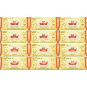 Fibril Islak Havlu Mendil 90 Yaprak Bebek Plastik Kapaklı (12 Li Set) 1080 Yaprak