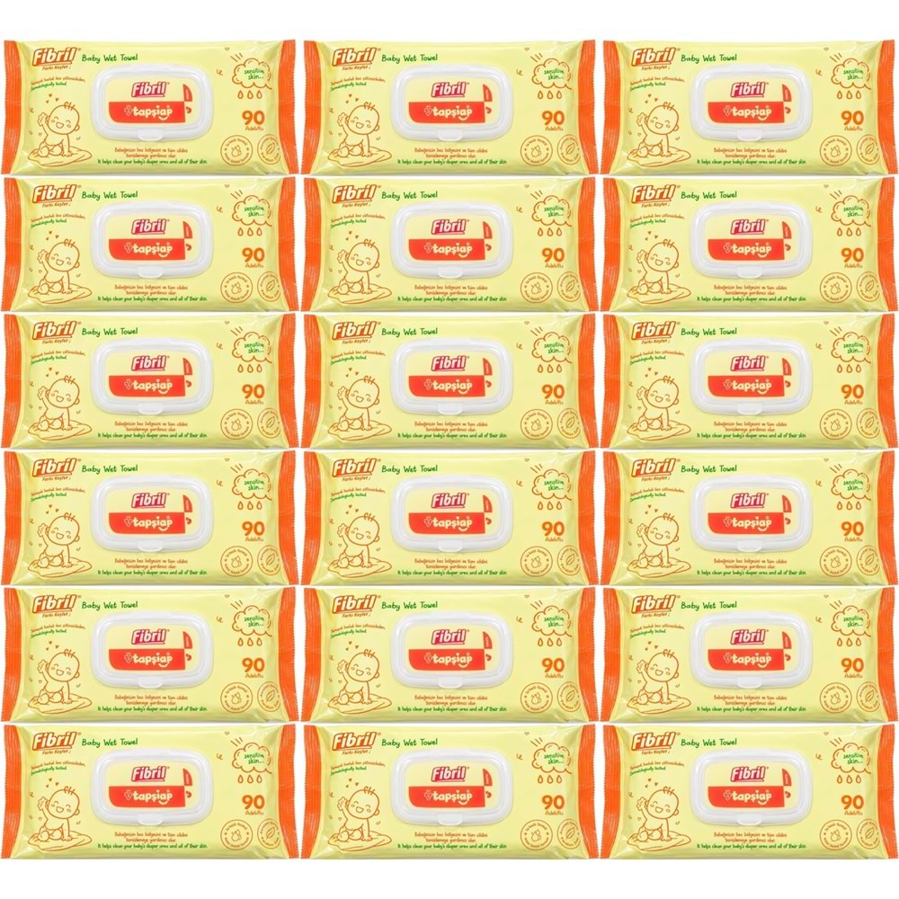 Fibril Islak Havlu Mendil 90 Yaprak Bebek Plastik Kapaklı (18 Li Set) 1620 Yaprak