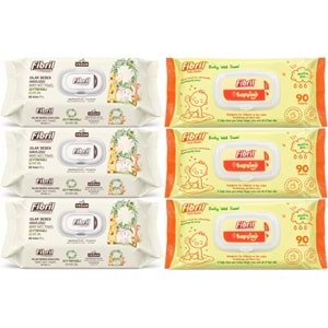 Fibril Islak Havlu Bebek Mendil 90 Yaprak Zeytinyağlı & Bebek (Karma 6 Lı Set) 540 Yaprak