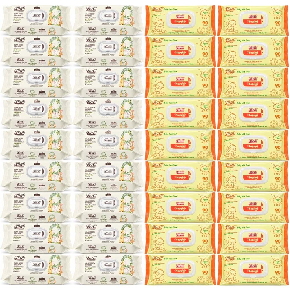 Fibril Islak Havlu Bebek Mendil 90 Yaprak Zeytinyağlı & Bebek (Karma 36 Lı Set) 3240 Yaprak