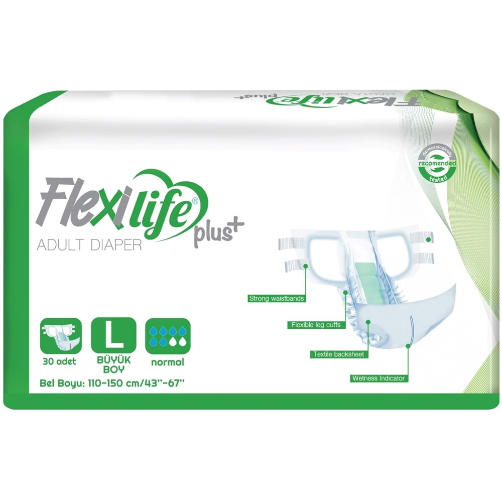 Flexi Life Yetişkin Hasta Bezi Bel Bantlı Tekstil Yüzeyli Büyük 30 Adet + Yatak Koruyucu + Havlu
