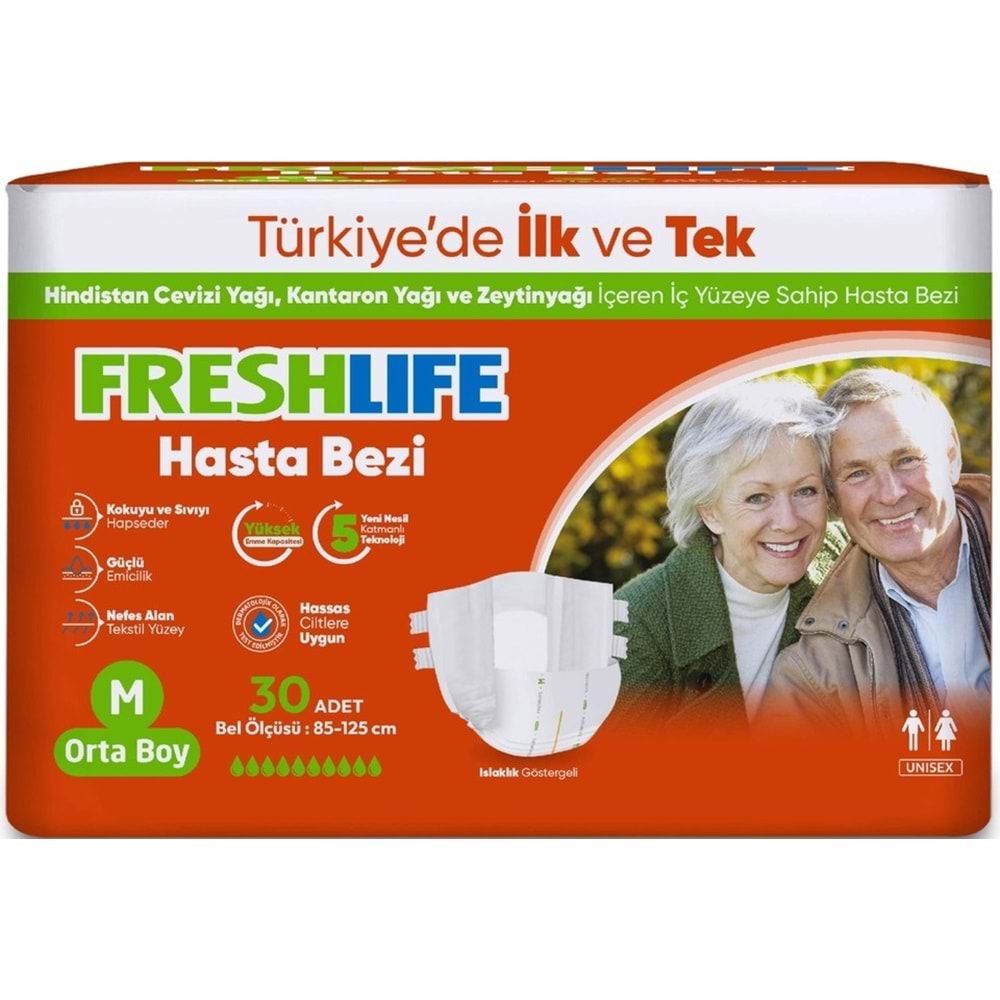 FreshLife Yetişkin Hasta Bezi Bantlı M - Medium - Orta 60 Adet (2PK*30)