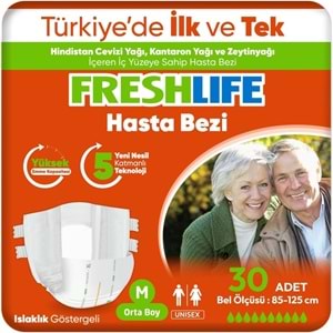FreshLife Yetişkin Hasta Bezi Bantlı M - Medium - Orta 120 Adet (4PK*30)