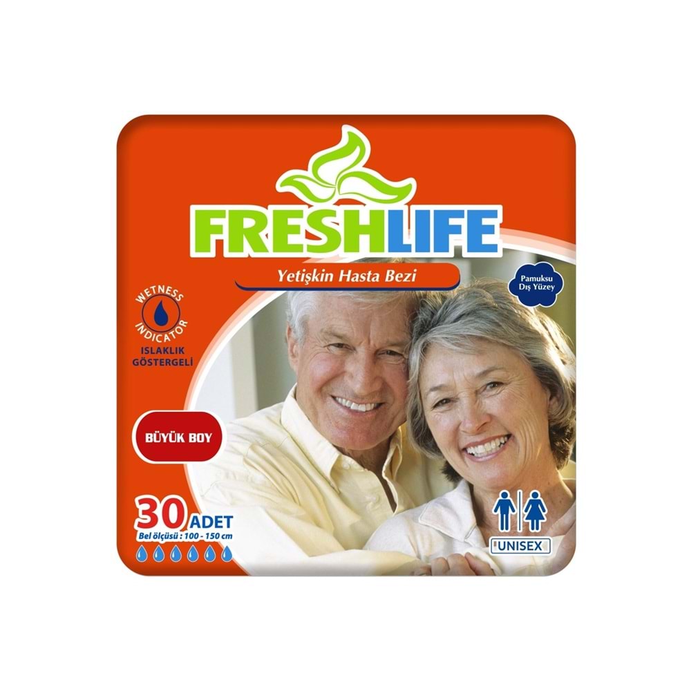 FreshLife Yetişkin Hasta Bezi Bel Bantlı L - Large - Büyük 60 Adet (2PK*30)