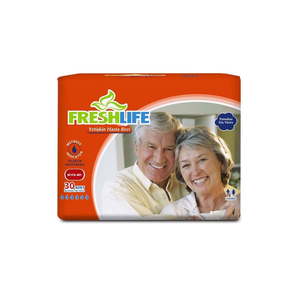 FreshLife Yetişkin Hasta Bezi Bel Bantlı L - Large - Büyük 180 Adet (6PK*30)