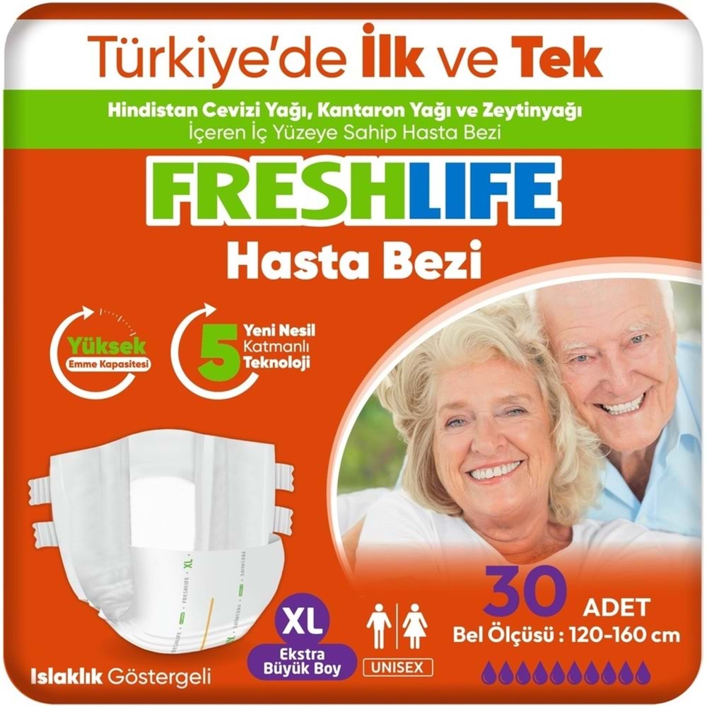 FreshLife Yetişkin Hasta Bezi Bel Bantlı XL - Ekstra Large - Extra Large 120 Adet (4PK*30)