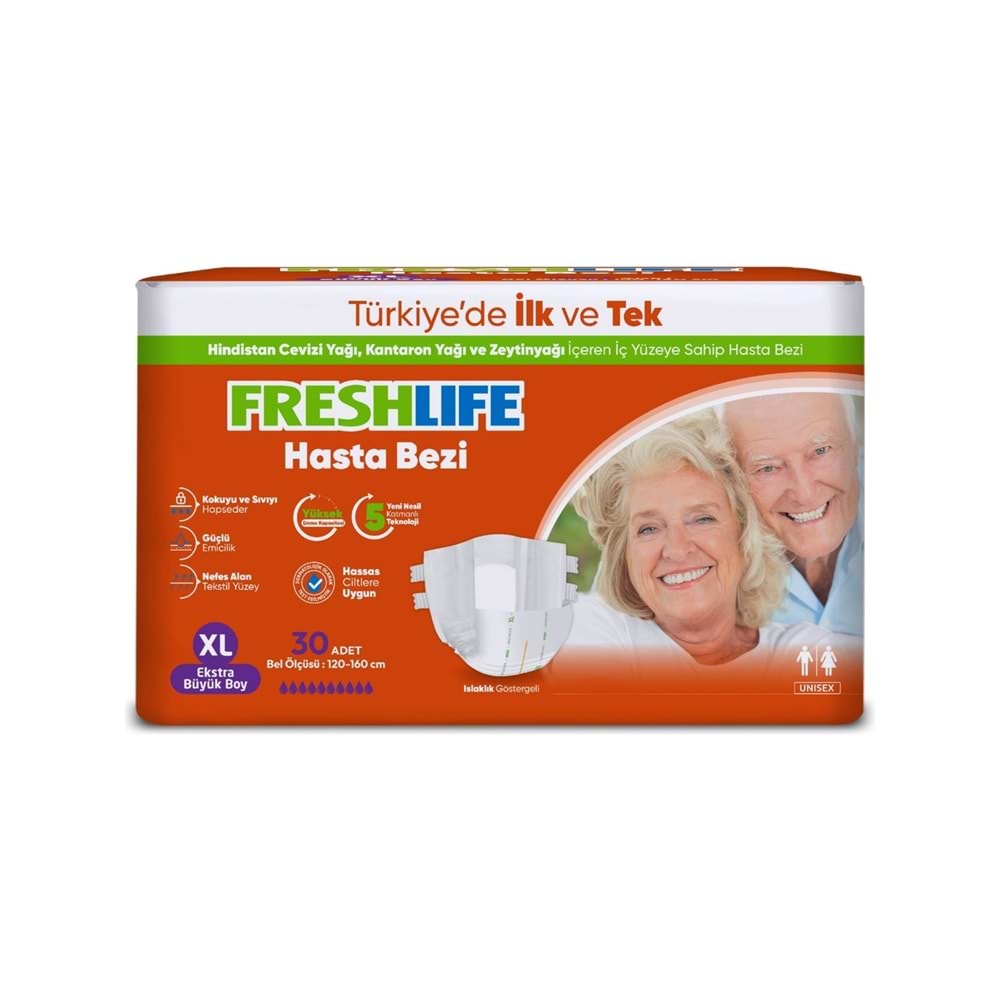 FreshLife Yetişkin Hasta Bezi Bel Bantlı XL - Ekstra Large - Extra Large 150 Adet (5PK*30)