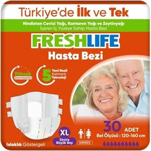 FreshLife Yetişkin Hasta Bezi Bel Bantlı XL - Ekstra Large - Extra Large 240 Adet (8PK*30)