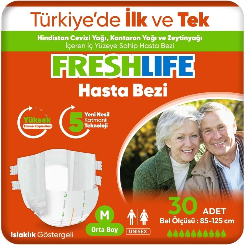 FreshLife Yetişkin Hasta Bezi Bantlı M - Medium - Orta 150 Adet (5PK*30)