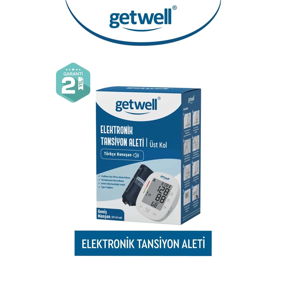 Getwell Konuşan Üst Koldan Tansiyon Aleti - Ölçme Cihazı (Geniş Manşon) (3 Lü Set)