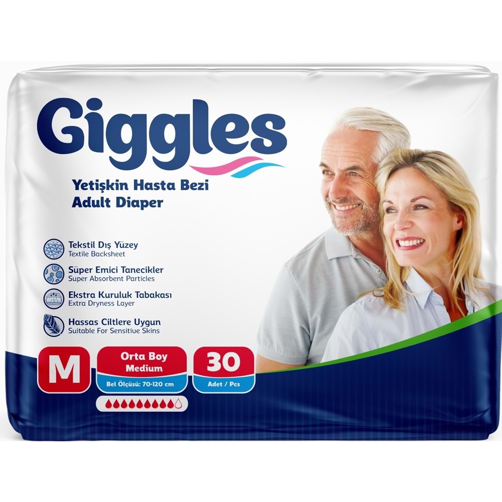 Giggles Yetişkin Bezi Bel Bantlı Tekstil Yüzey Orta - Medium (M) 240 Adet (8PK*30)