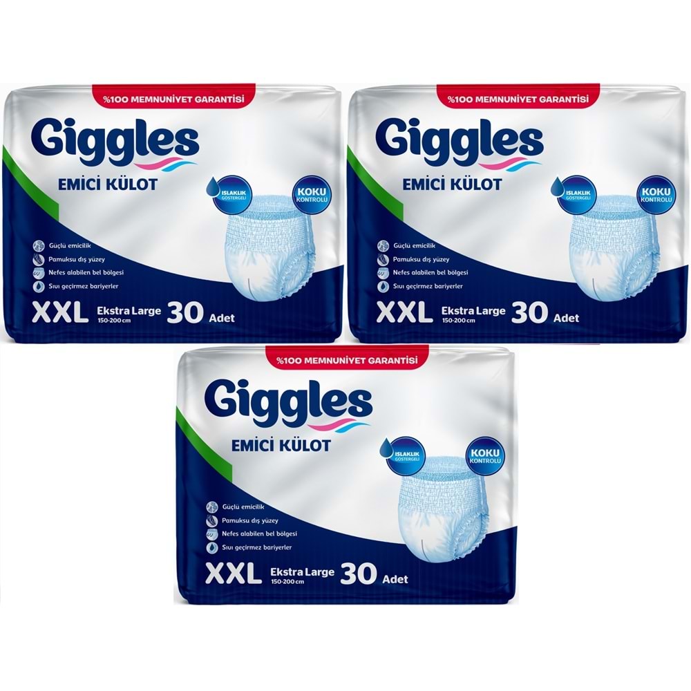 Giggles Yetişkin Bezi Emici Külot Ekstra Büyük (XXL) (Bel Ölçüsü 150 - 200 CM) 90 Adet