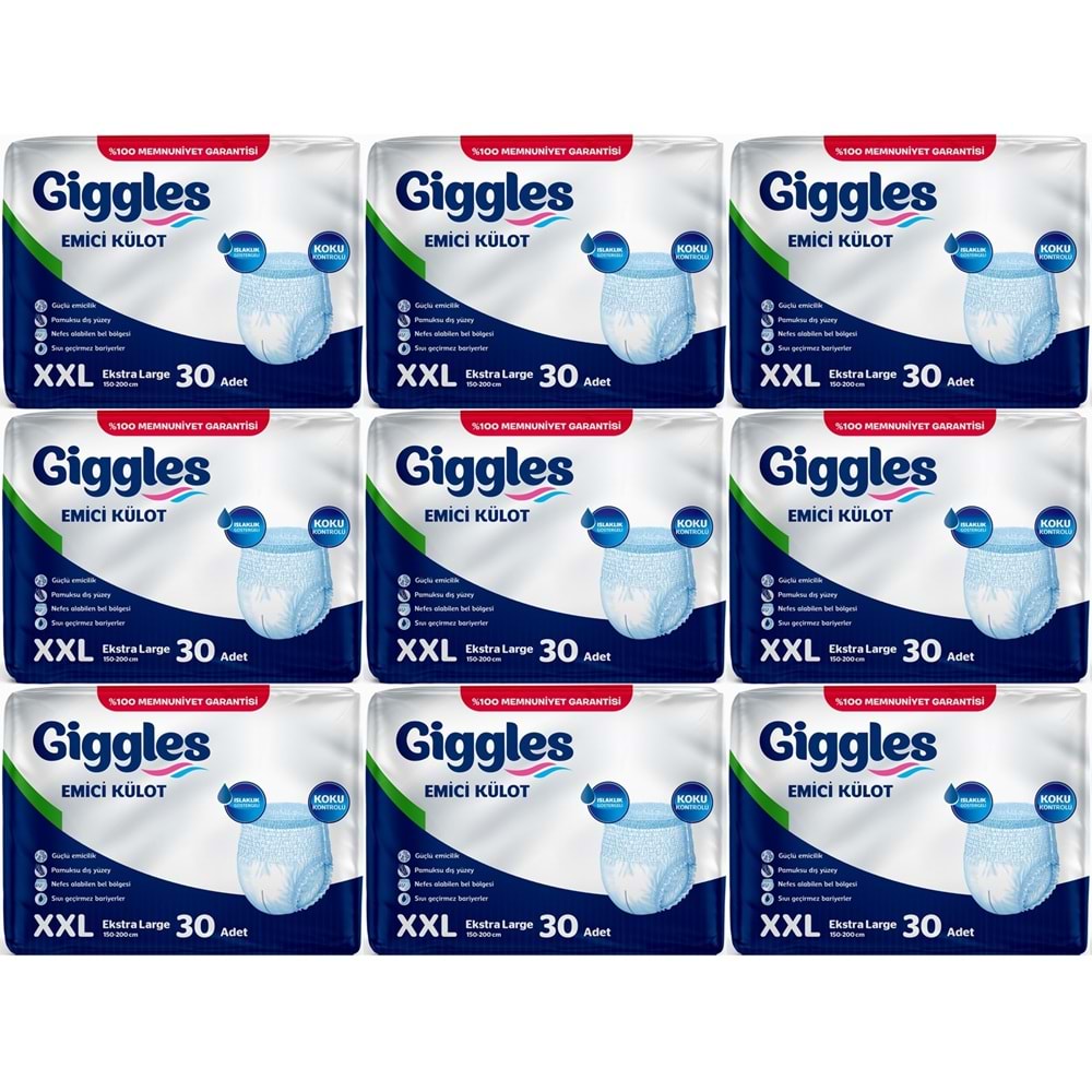 Giggles Yetişkin Bezi Emici Külot Ekstra Büyük (XXL) (Bel Ölçüsü 150 - 200 CM) 270 Adet