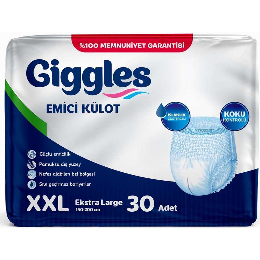 Giggles Yetişkin Bezi Emici Külot Ekstra Büyük (XXL) (Bel Ölçüsü 150 - 200 CM) 270 Adet