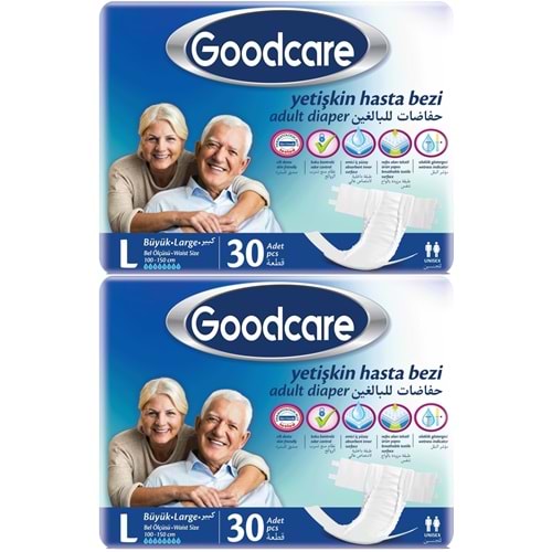 Goodcare Yetişkin Bezi Bel Bantlı Tekstil Yüzey L Large - Büyük 60 Adet 2Pk x 30