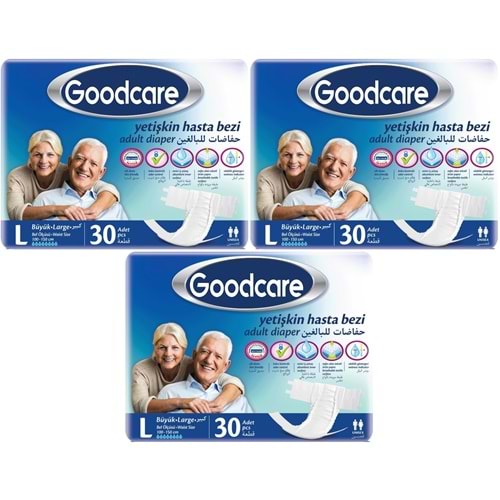 Goodcare Yetişkin Bezi Bel Bantlı Tekstil Yüzey L Large - Büyük 90 Adet 3Pk x 30