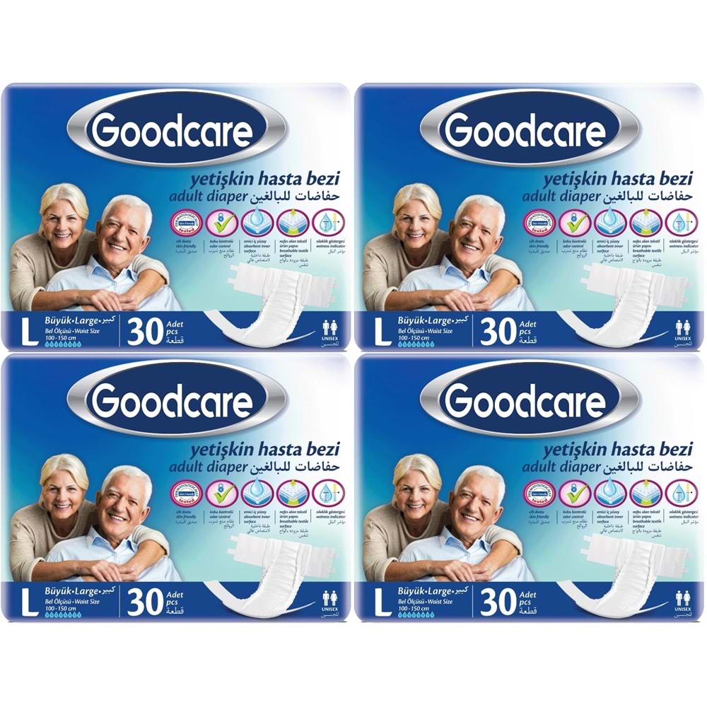 Goodcare Yetişkin Bezi Bel Bantlı Tekstil Yüzey L Large - Büyük 120 Adet 4Pk x 30