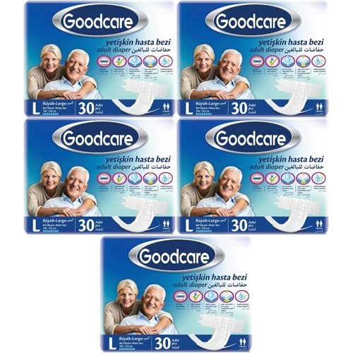 Goodcare Yetişkin Bezi Bel Bantlı Tekstil Yüzey L Large - Büyük 150 Adet 5Pk x 30