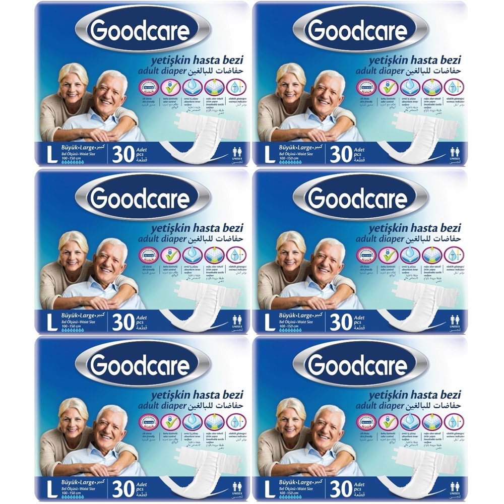 Goodcare Yetişkin Bezi Bel Bantlı Tekstil Yüzey L Large - Büyük 180 Adet 6Pk x 30