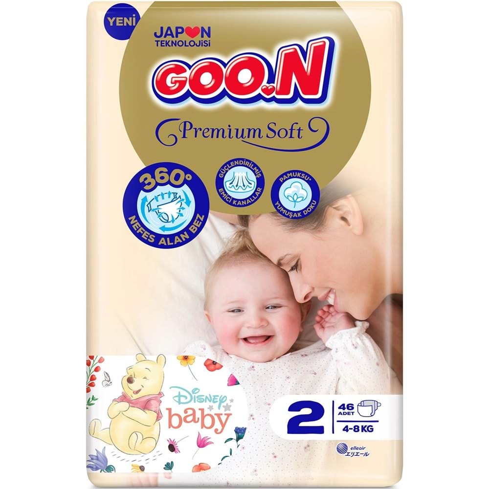 Goon Premium Soft Bebek Bezi Beden:2 (4-8Kg) Mini 92 Adet Jumbo Ekonomik Pk