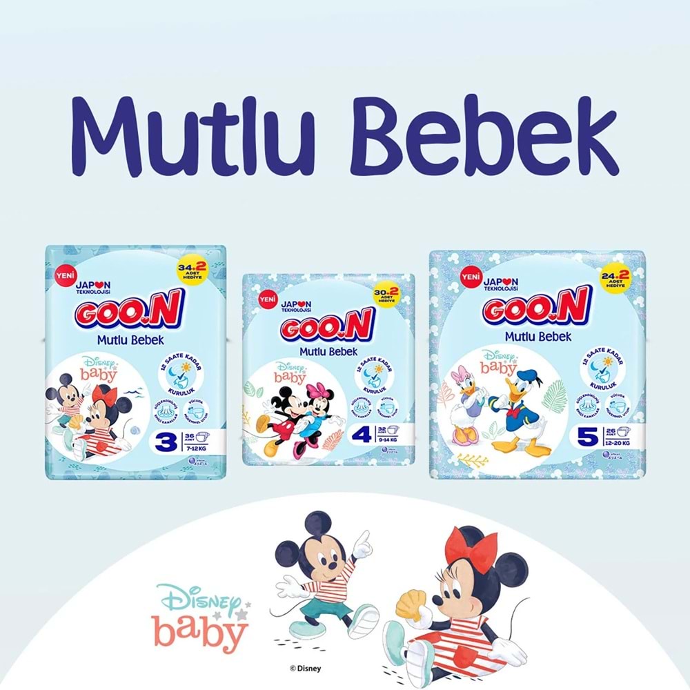 Goon Mutlu Bebek Bebek Bezi Beden:3 (7-12Kg) Midi 300 Adet Aylık Fırsat Pk