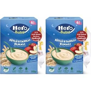 Hero Baby Kaşık Maması 200GR Gece Sütlü Elmalı 8 Tahıllı + Islak Mendil Hediye (2 Li Set)