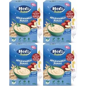 Hero Baby Kaşık Maması 200GR Gece Sütlü Elmalı 8 Tahıllı + Islak Mendil Hediye (4 Lü Set)