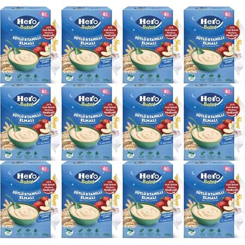 Hero Baby Kaşık Maması 200GR Gece Sütlü Elmalı 8 Tahıllı + Islak Mendil Hediye (12 Li Set)