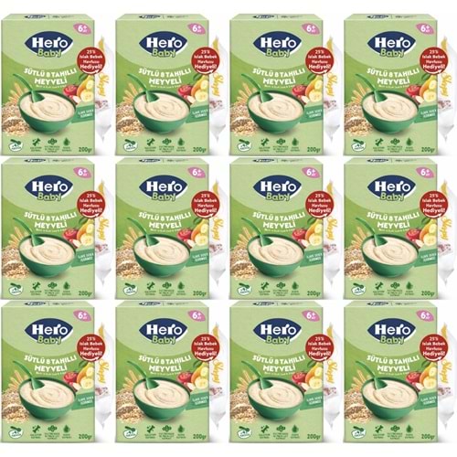Hero Baby Kaşık Maması 200GR Sütlü 8 Tahıllı Meyveli + Islak Mendil Hediye (12 Li Set)