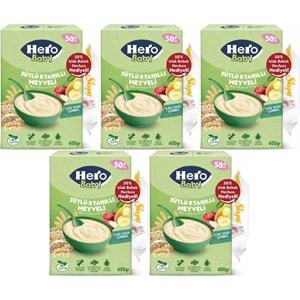 Hero Baby Kaşık Maması 400GR Sütlü 8 Tahıllı Meyveli + Islak Mendil Hediye (5 Li Set)