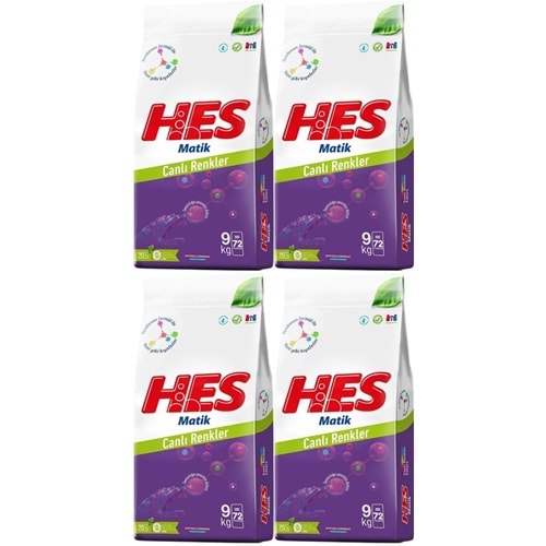 HES Matik Toz Çamaşır Deterjanı 36KG Color/Renkliler (288 Yıkama) (4PK*9KG)