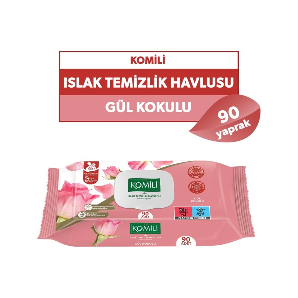 Komili Islak Havlu Mendil 90 Yaprak Gül Kokulu (9 Lu Set) Pratik Kapaklı (810 Yaprak)