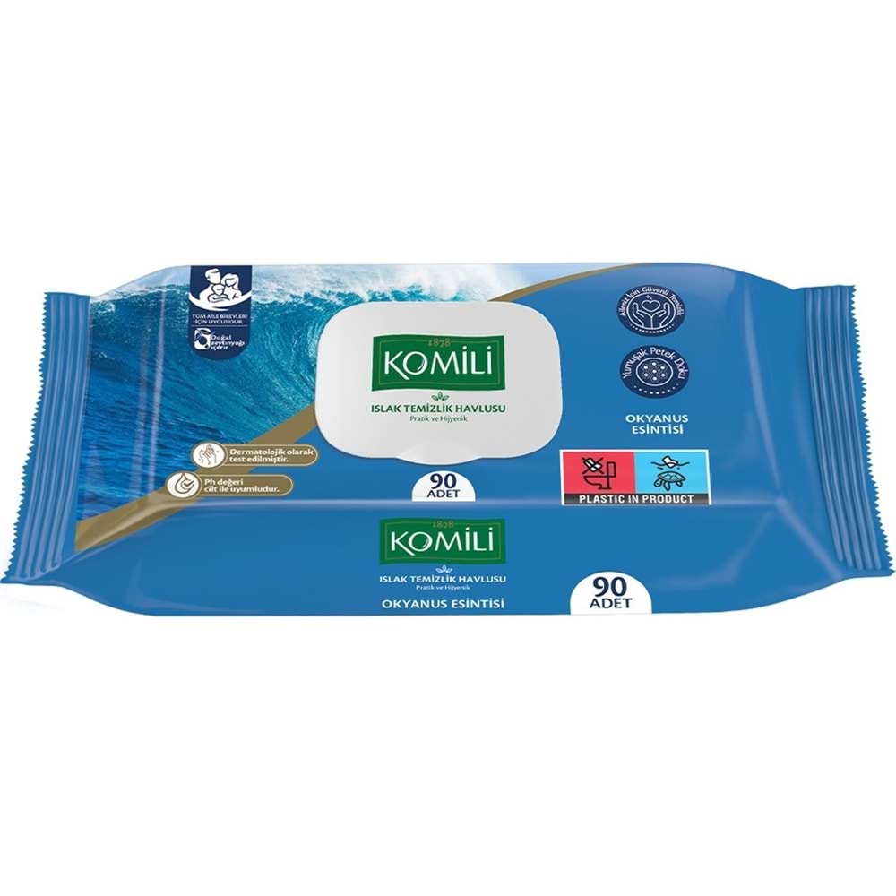 Komili Islak Havlu Mendil 90 Yaprak Okyanus Esintisi (9 Lu Set) Pratik Kapaklı (810 Yaprak)