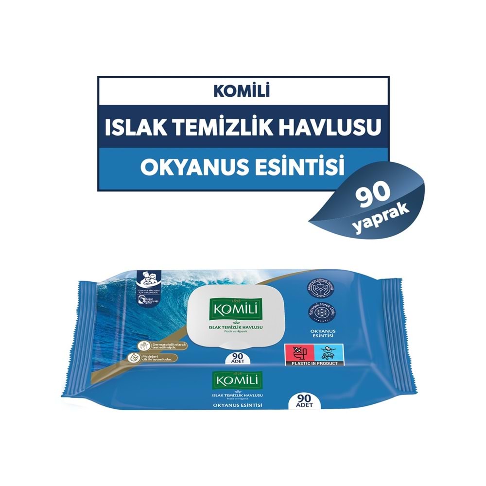 Komili Islak Havlu Mendil 90 Yaprak Okyanus Esintisi (9 Lu Set) Pratik Kapaklı (810 Yaprak)