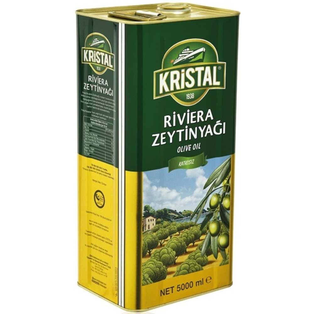Kristal Zeytinyağı 20LT Natürel Sızma Soğuk Sıkım / Riviera (Teneke) (4PK*5LT)