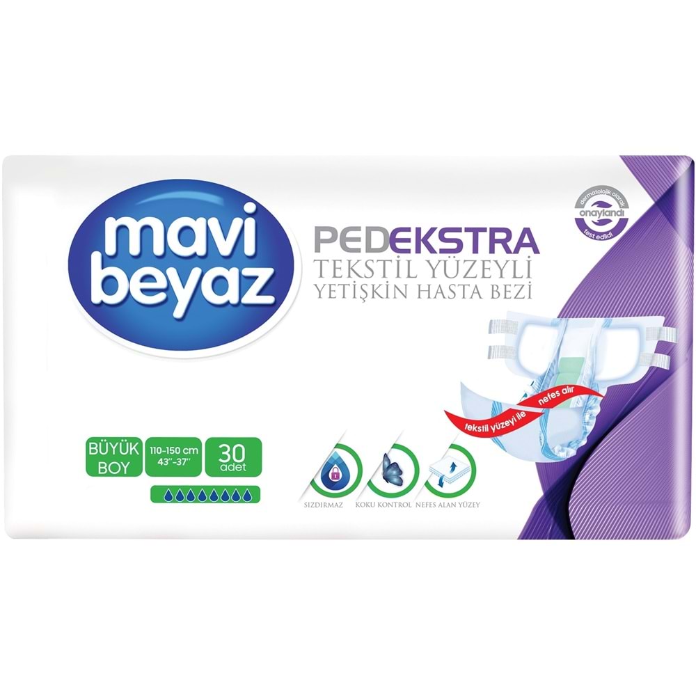 Mavi Beyaz Ped Ekstra Tekstil Yüzeyli Yetişkin Bel Bantlı Hasta Bezi Large Büyük 60 Adet