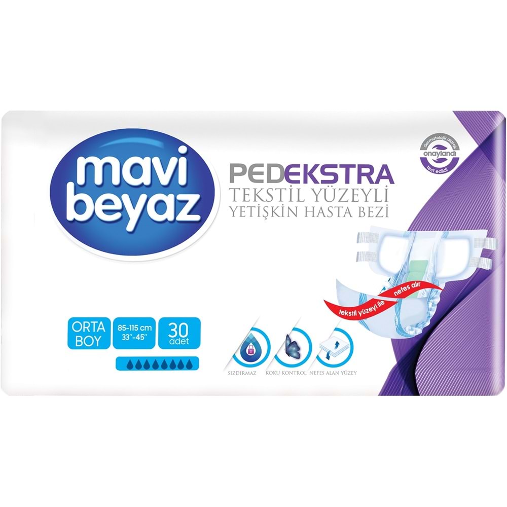 Mavi Beyaz Ped Ekstra Tekstil Yüzeyli Bel Bantlı Yetişkin Bezi M - Medium - Orta 240 Adet