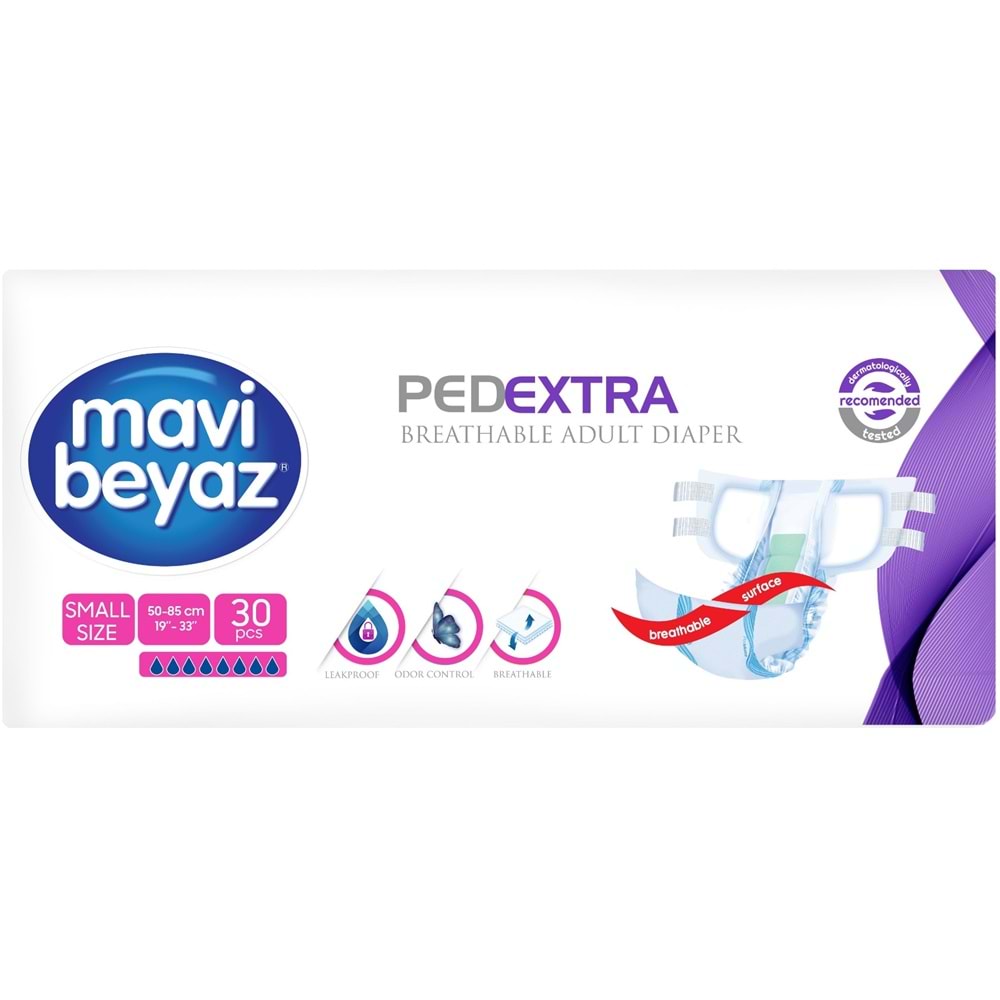 Mavi Beyaz Ped Ekstra Tekstil Yüzeyli Bel Bantlı Yetişkin Bezi S - Small - Küçük 180 Adet