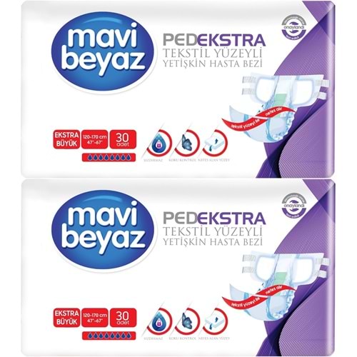 Mavi Beyaz Ped Ekstra Tekstil Yüzeyli Yetişkin Bel Bantlı Yetişkin Bezi XL Ekstra Büyük 60 Adet