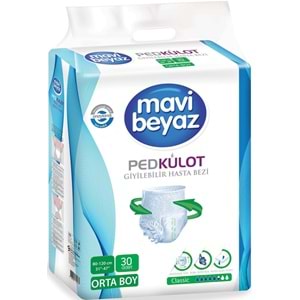 Mavi Beyaz Ped Emici Külot Yetişkin Bezi M -Medium Orta 120 Adet + Yatak Koruyucu Örtü 60*90CM 60Adt
