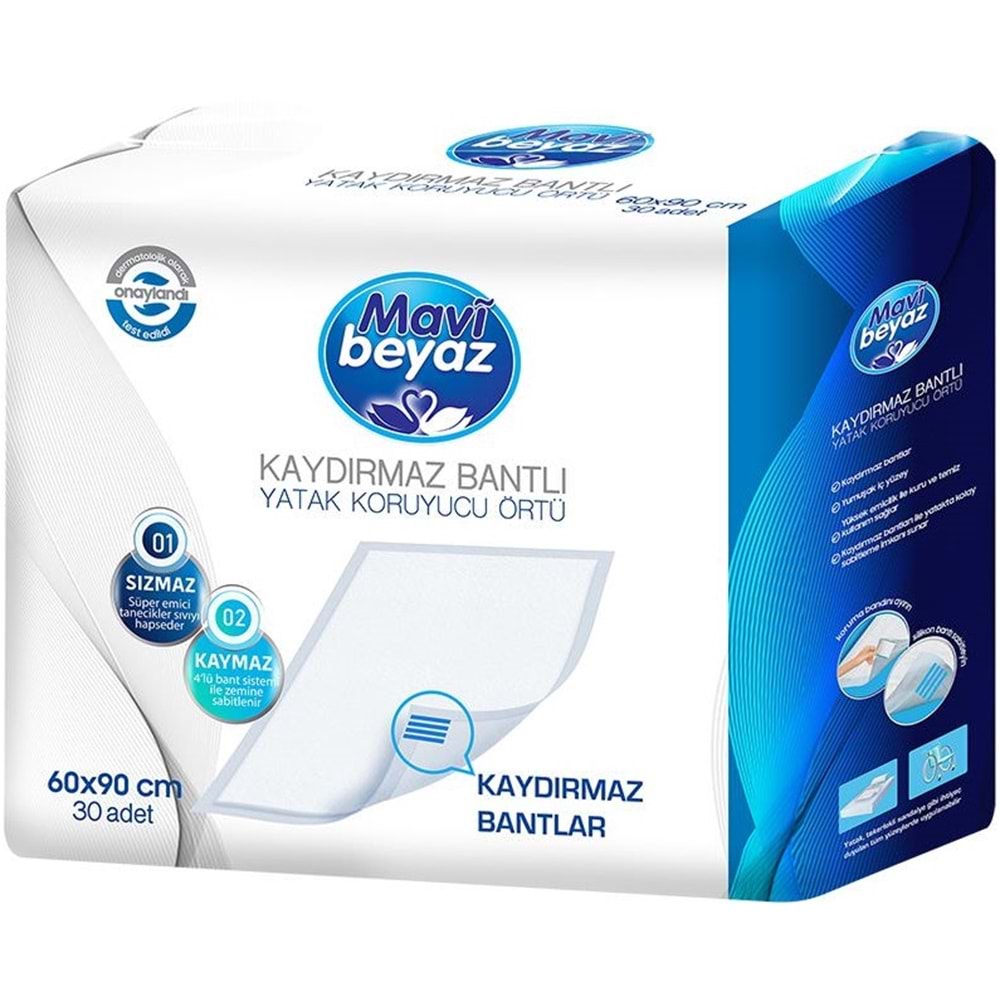 Mavi Beyaz Ped Ekstra Tekstil Yüzeyli Bel Bantlı Yetişkin Bezi M 30 Adet+ Yatak Korucu + Havlu