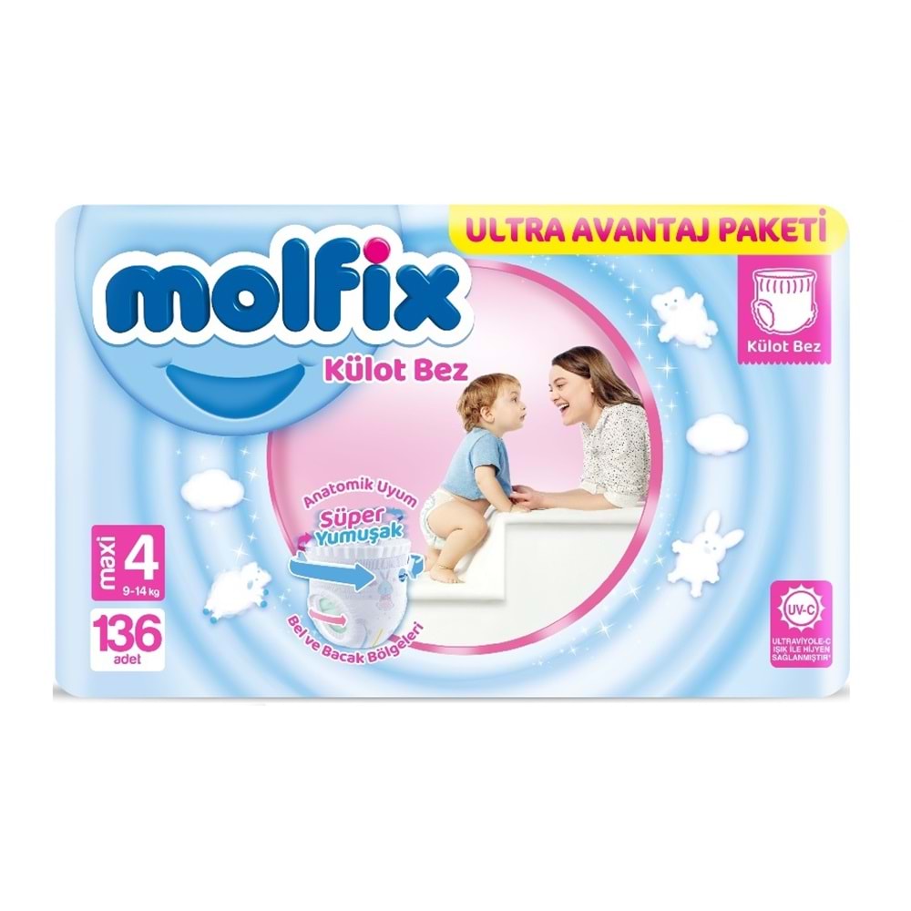 Molfix Külot Bebek Bezi Beden:4 (9-14Kg) Maxi 408 Adet Aylık Ultra Avantaj Pk