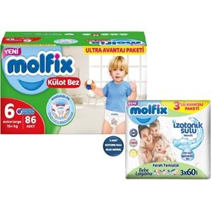 Molfix Külot Bebek Bezi 6 Beden 15+ KG Extra Large 86 Adet Ultra Avantaj Pk + 3 Adet Islak Mendil