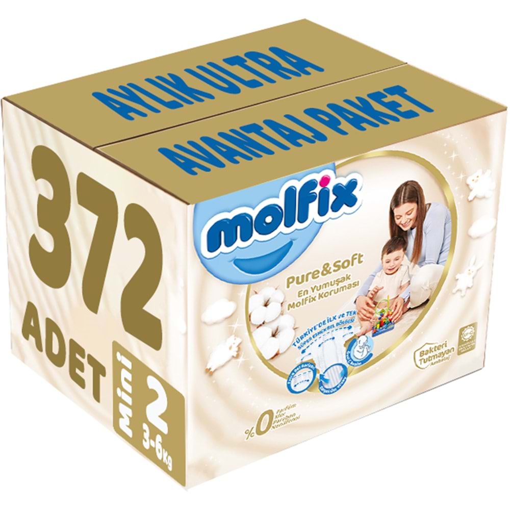 Molfix Pure&Soft Bebek Bezi Beden:2 (3-6Kg) Mini 372 Adet Aylık Ultra Avantaj Pk