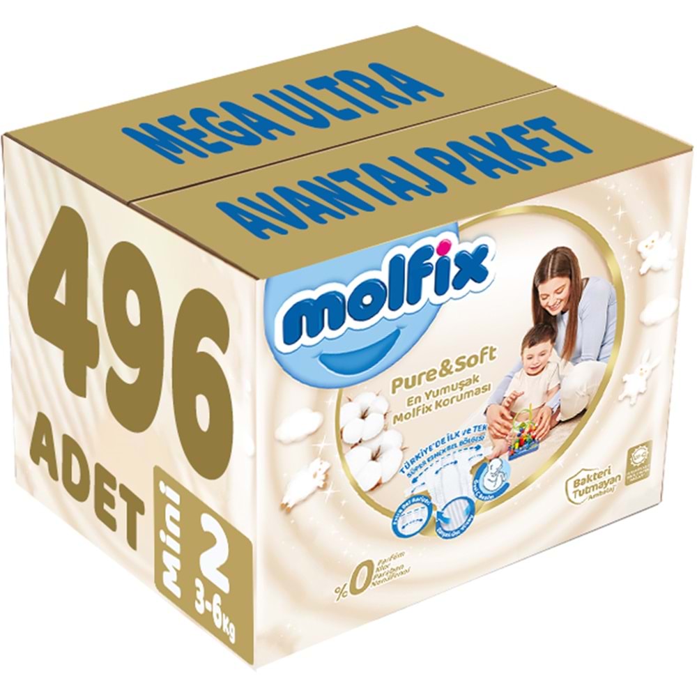 Molfix Pure&Soft Bebek Bezi Beden:2 (3-6Kg) Mini 496 Adet Mega Ultra Avantaj Pk